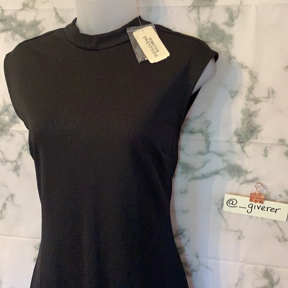 NWT Large High Neck Sleeveless Black Seamed Knit Bodycon Mini Dress - Picture 4 of 14